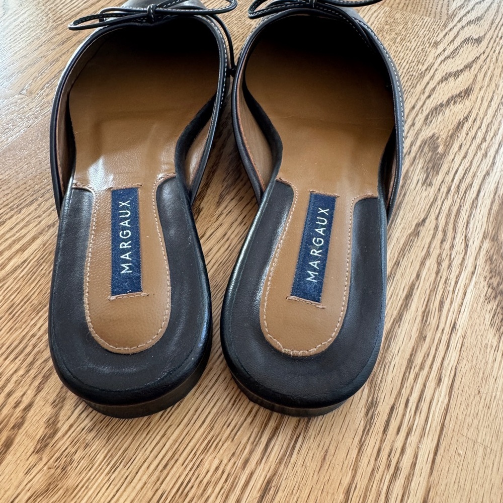 Margaux Black Leather Mules with Bow Detail - Picture 3 of 4